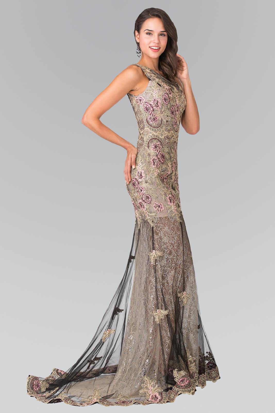 GLS Black Long Sleeveless Floral Evening Dress - Bateau Neckline - 3XL - Formal Prom Dress GLS Black Long Sleeveless Floral Evening Dress - Bateau Neckline - 3XL - Formal Prom Dress