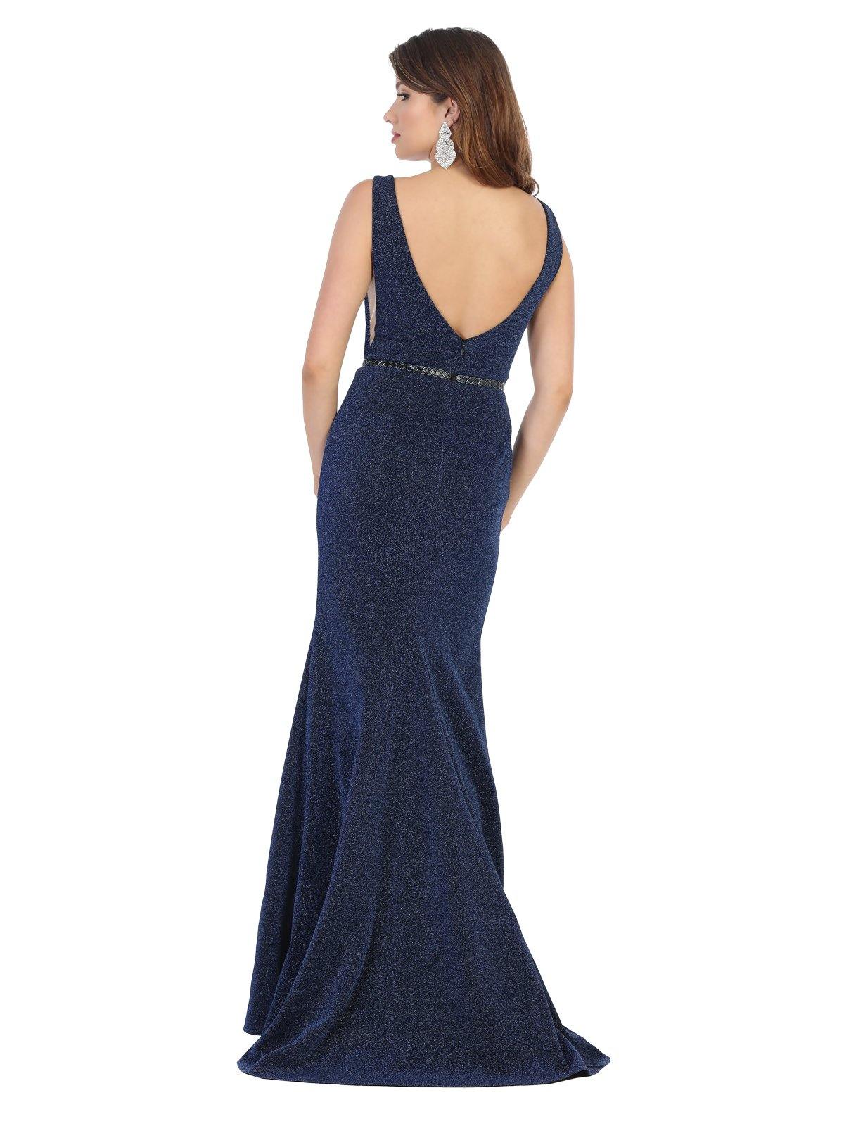 Prom Long Sleeveless Metallic Evening Formal Dress - The Dress Outlet May Queen