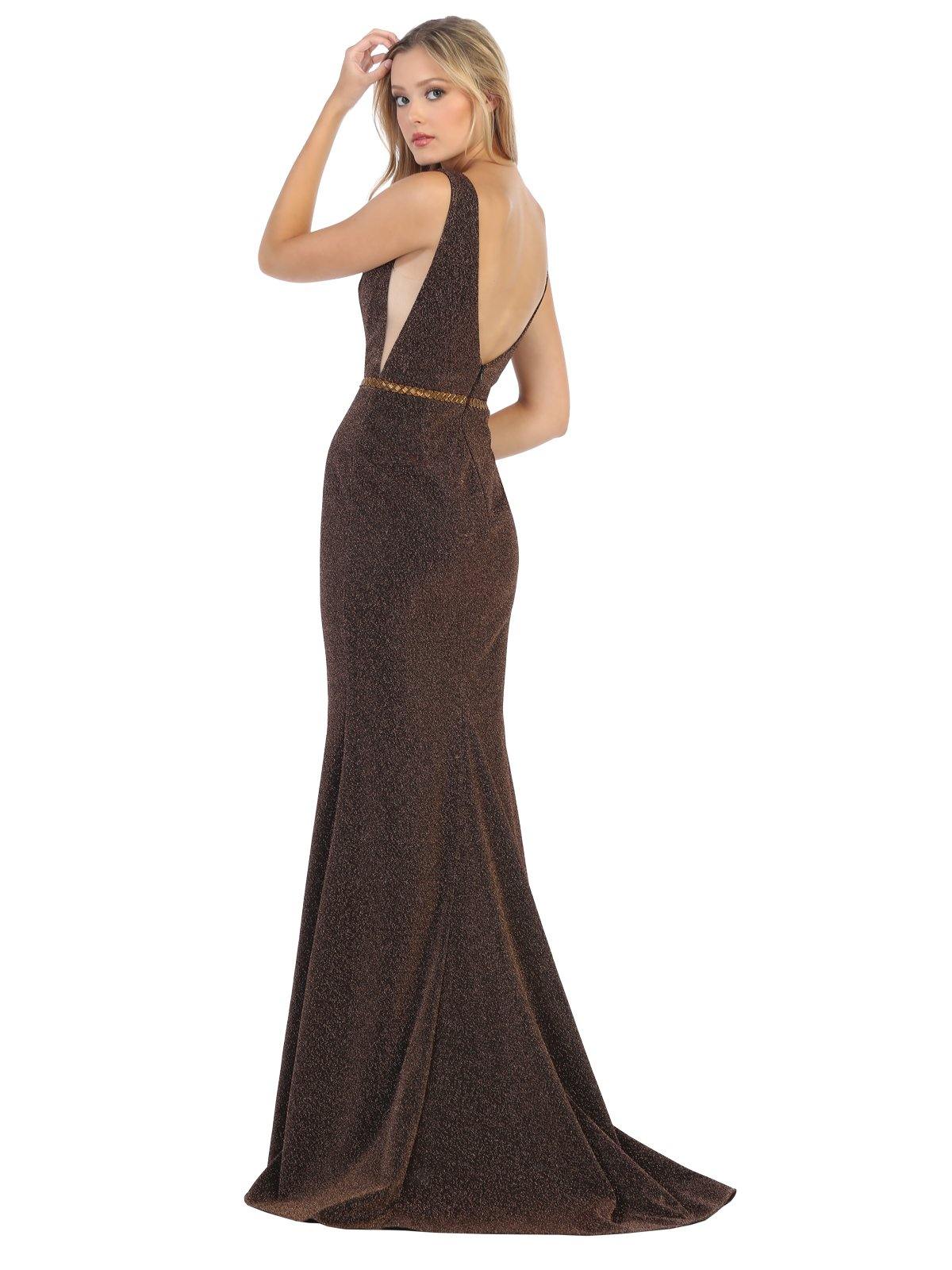 Prom Long Sleeveless Metallic Evening Formal Dress - The Dress Outlet May Queen