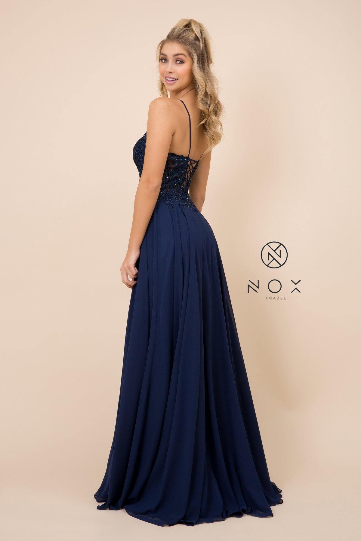 Navy Twist-Front Long Side Slit Slim-fit Formal Dress with Spaghetti Straps main image 1