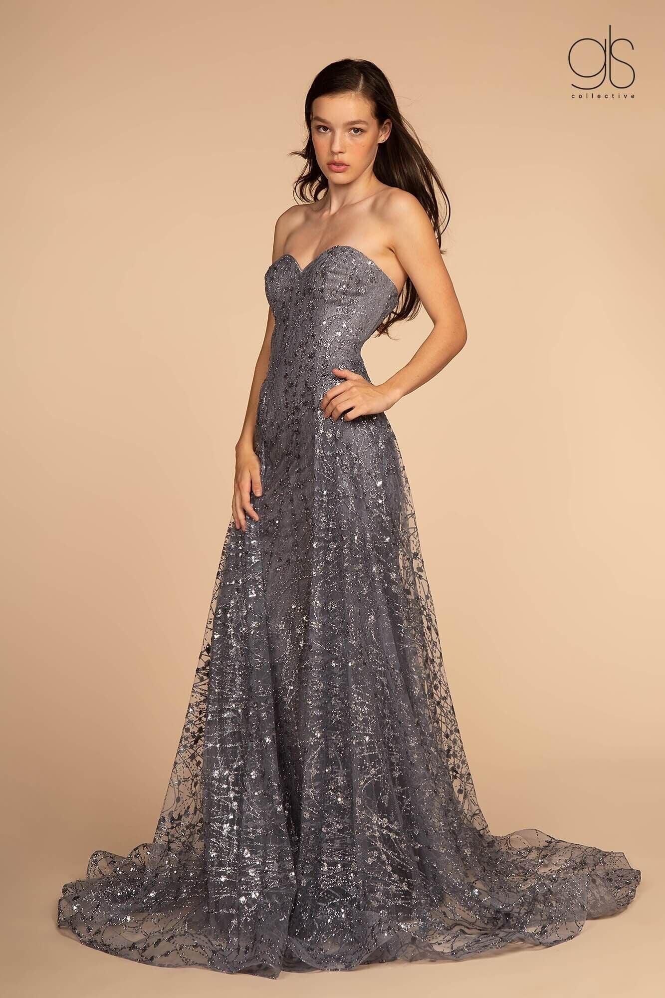 Prom Long Strapless Beaded Evening Dress - Mauve / M Prom Long Strapless Beaded Evening Dress - Mauve / M