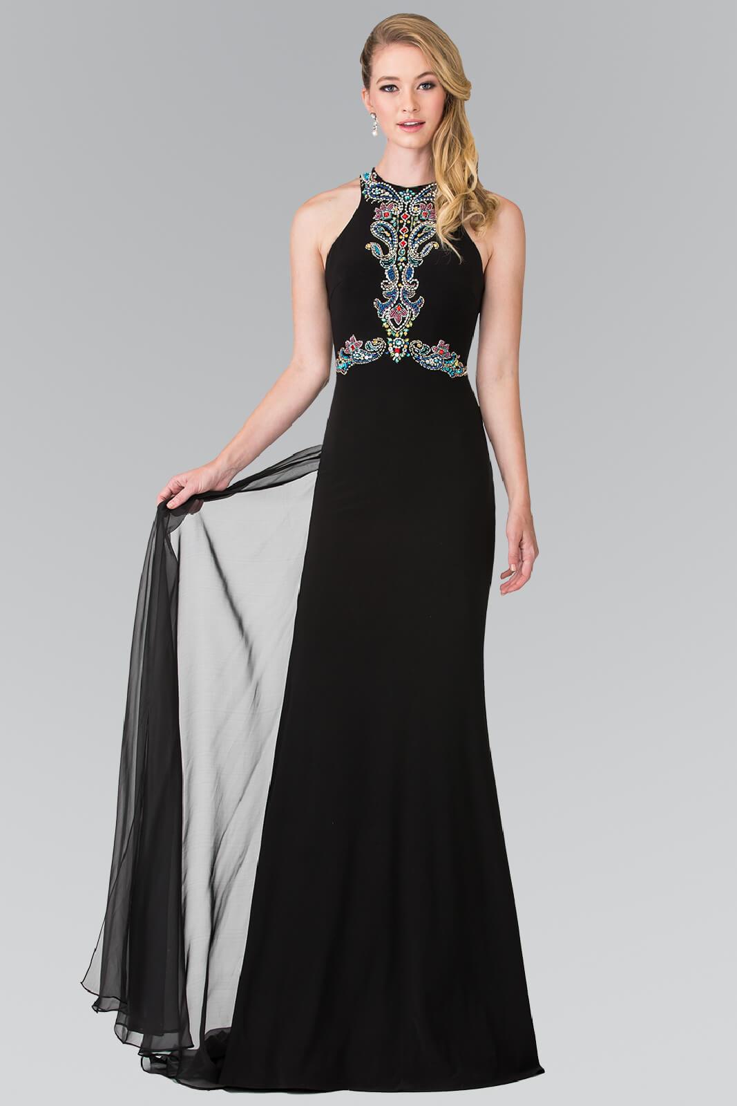 GLS Royal Blue Long Train Chiffon Evening Dress - XL - Halter Neckline with Beaded Detail GLS Royal Blue Long Train Chiffon Evening Dress - XL - Halter Neckline with Beaded Detail