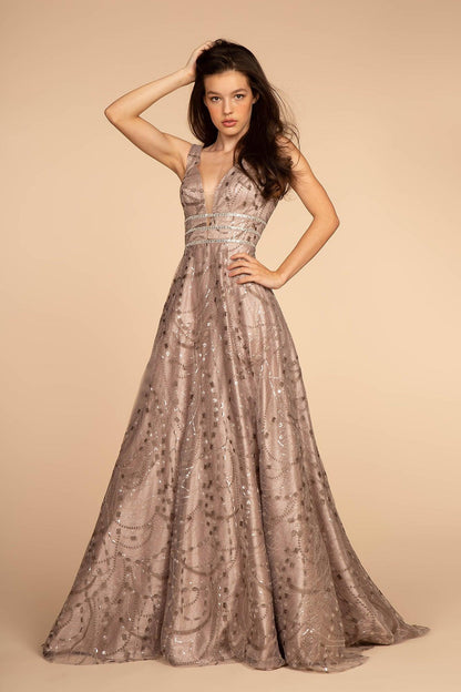 Prom Long V-Neck Sleeveless Formal Ball Gown - The Dress Outlet Elizabeth K