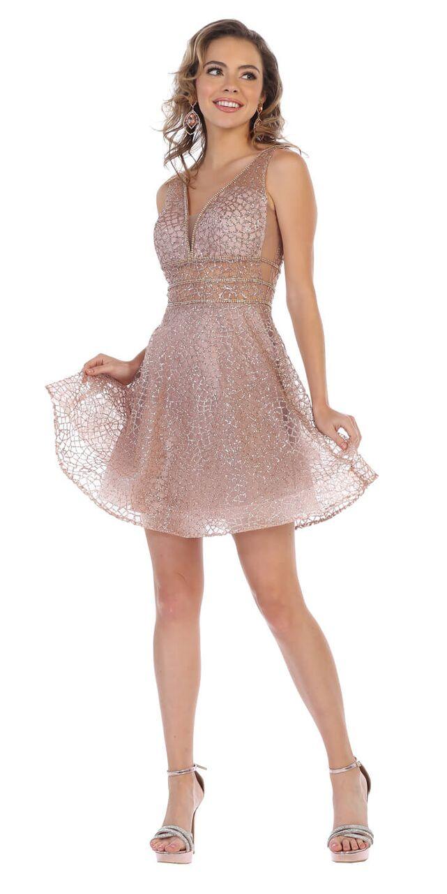 Prom Short Sleeveless V Neck Homecoming Dress - The Dress Outlet May Queen