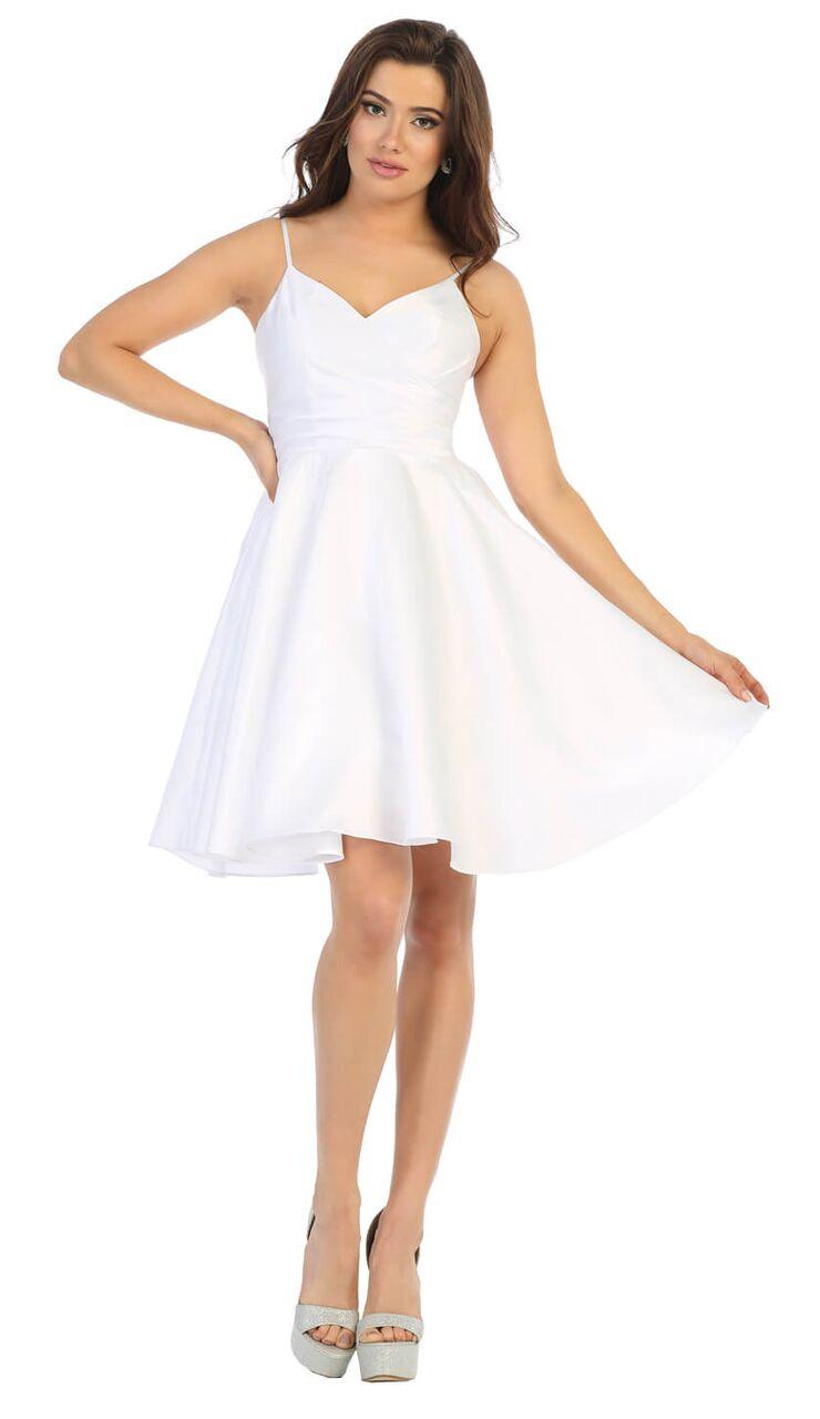 Prom Short Spaghetti Strap Cocktail Party Satin Dress - The Dress Outlet May Queen