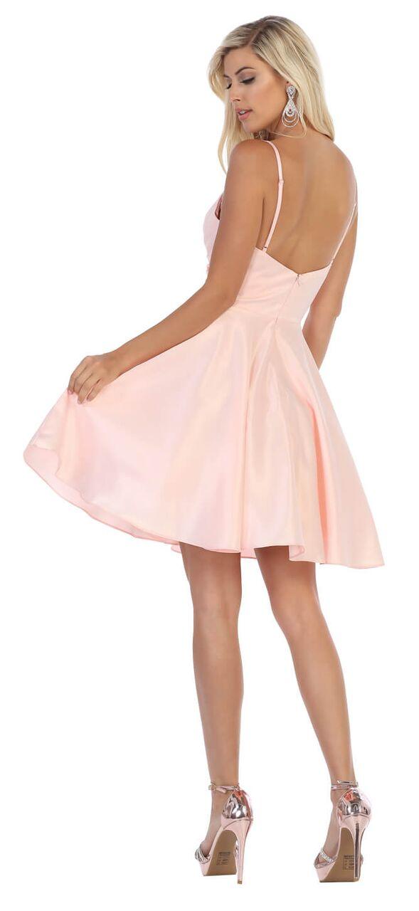 Prom Short Spaghetti Strap Cocktail Party Satin Dress - The Dress Outlet May Queen