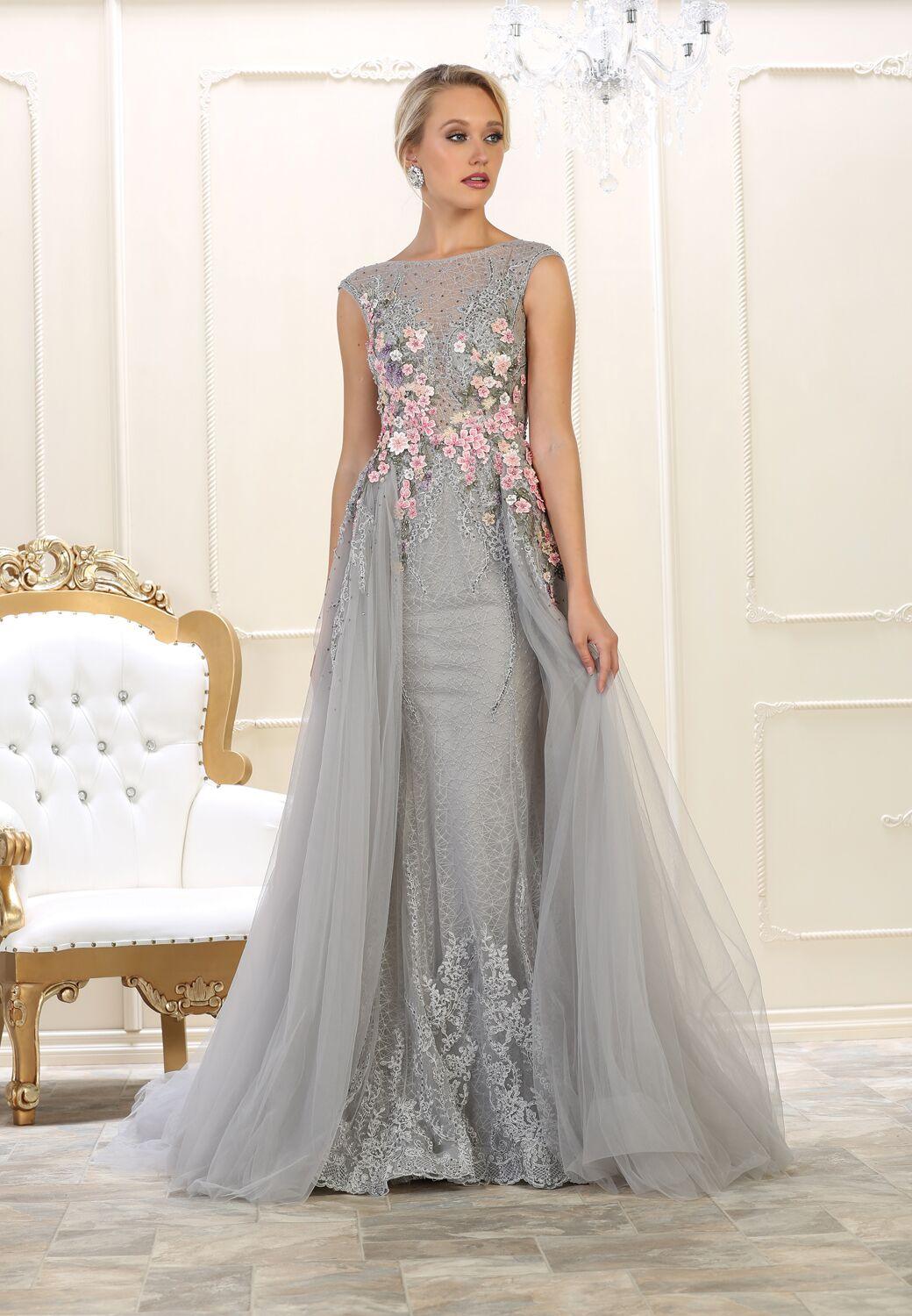 Prom Silver Dress Formal Plus Size Evening  Couture Long Ball Gown - The Dress Outlet May Queen