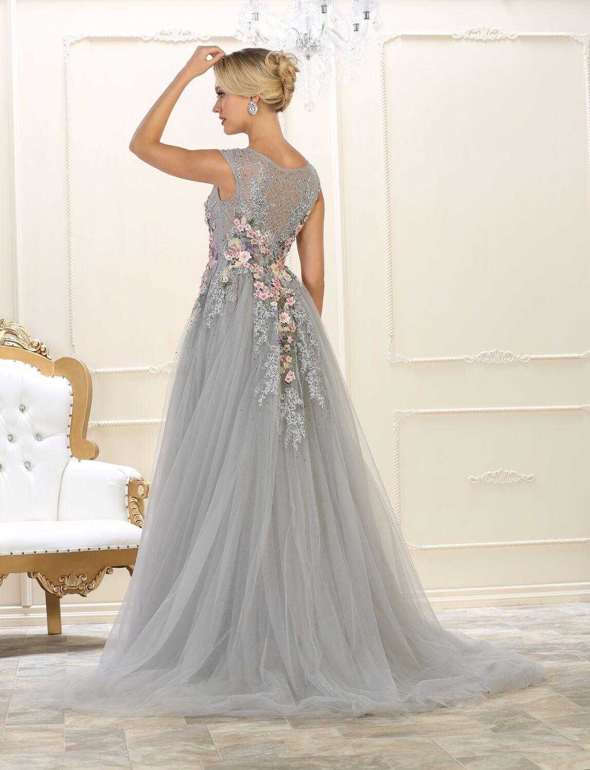 Prom Silver Dress Formal Plus Size Evening  Couture Long Ball Gown - The Dress Outlet May Queen