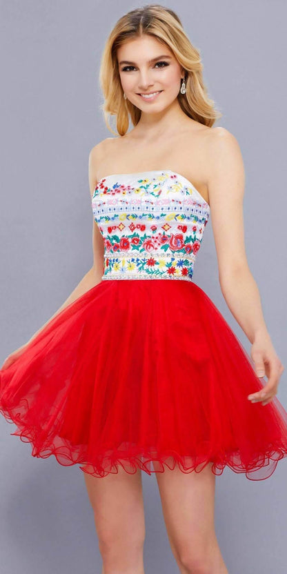 Prom Strapless Floral Top Homecoming Cocktail Dress - The Dress Outlet Nox Anabel