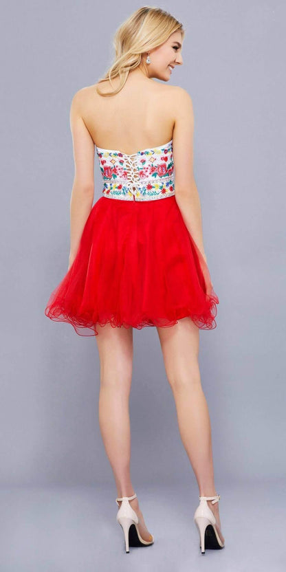 Prom Strapless Floral Top Homecoming Cocktail Dress - The Dress Outlet Nox Anabel