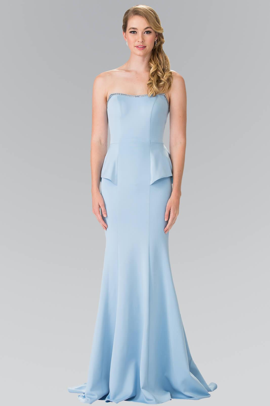 Blue Prom Strapless Peplum Evening Long Formal Mermaid Dress
