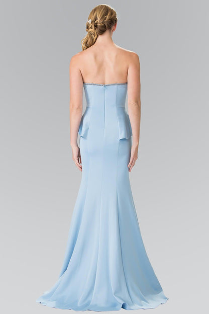 Prom Strapless Peplum Evening Long Formal Mermaid Dress - The Dress Outlet Elizabeth K
