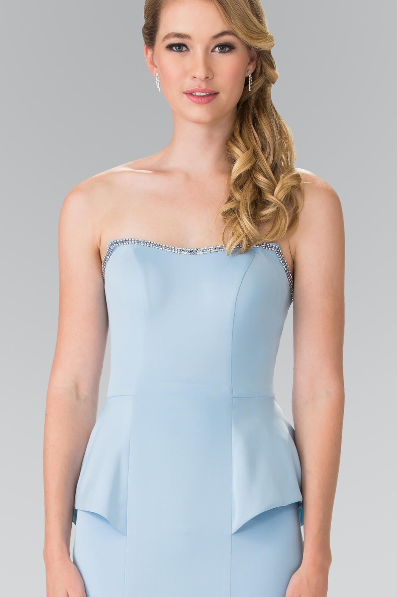 Prom Strapless Peplum Evening Long Formal Mermaid Dress - The Dress Outlet Elizabeth K