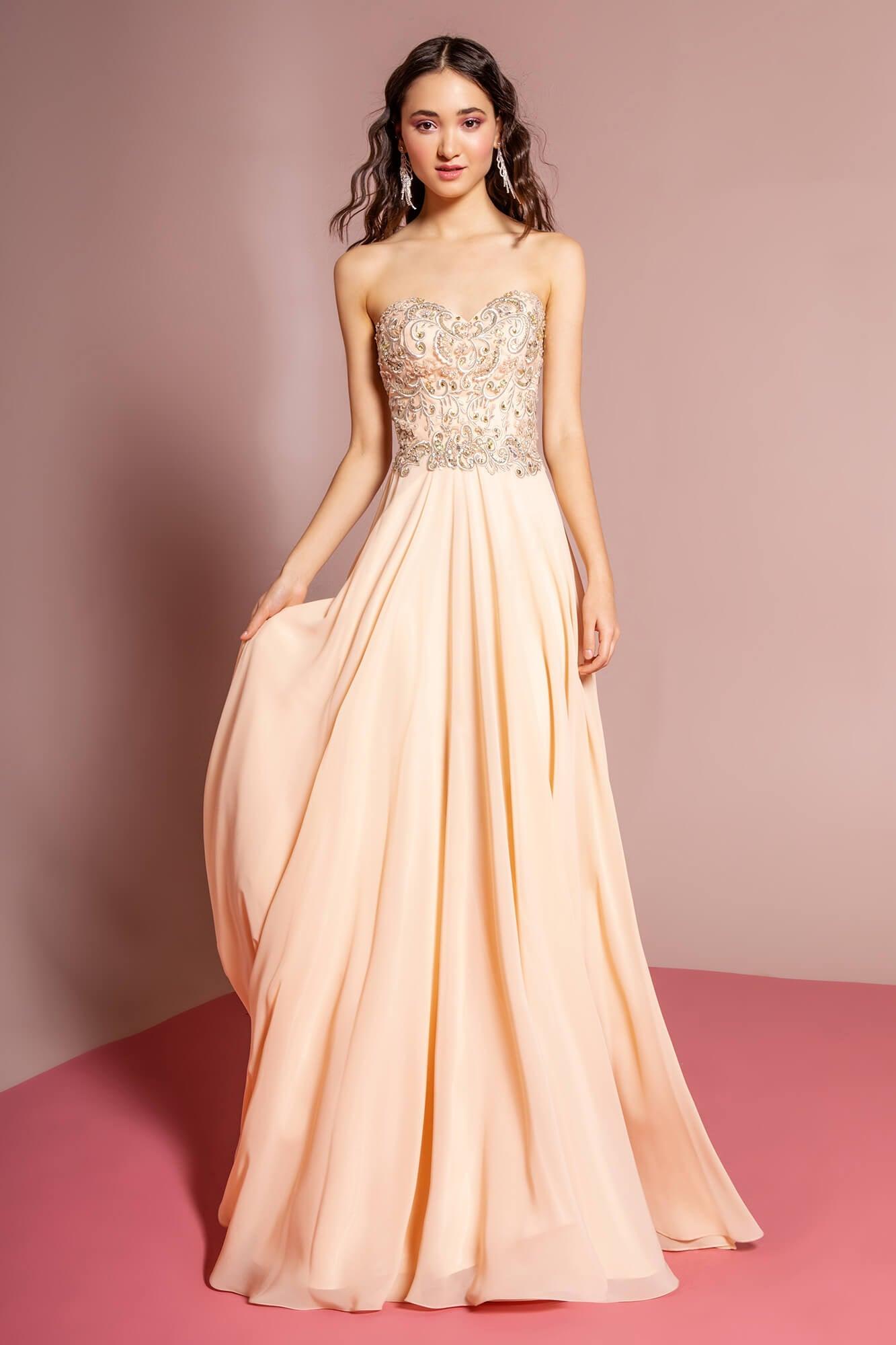Prom Strapless Sweetheart Chiffon Evening Long Gown - The Dress Outlet Elizabeth K