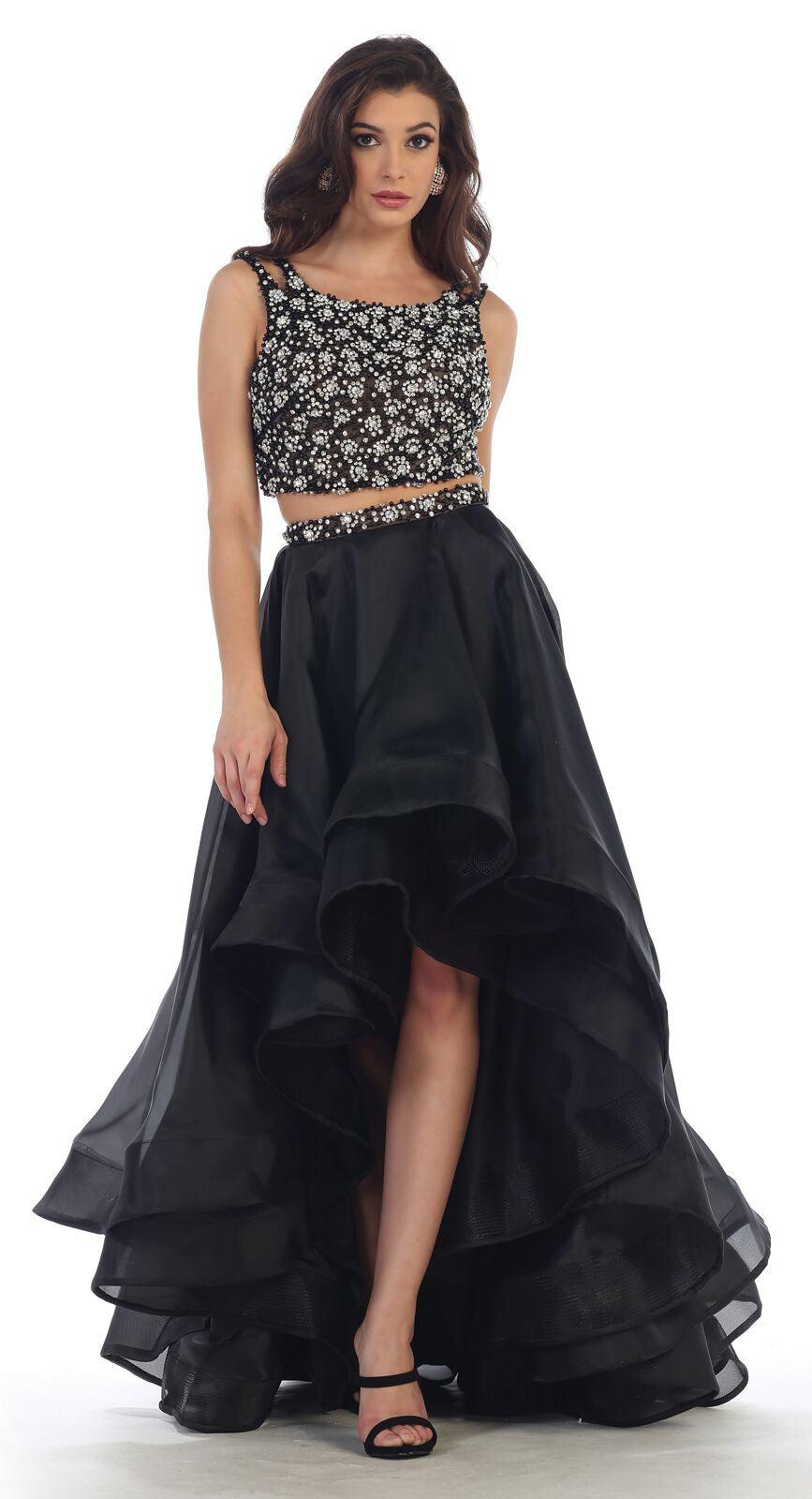 Prom Two Piece Set Homecoming Formal High Low Dress - The Dress Outlet May Queen