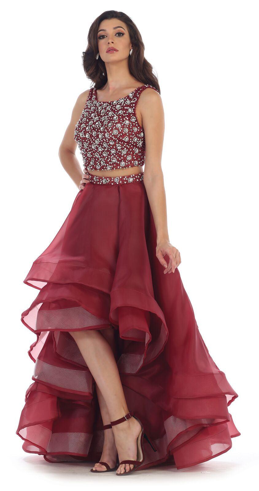 Prom Two Piece Set Homecoming Formal High Low Dress - The Dress Outlet May Queen