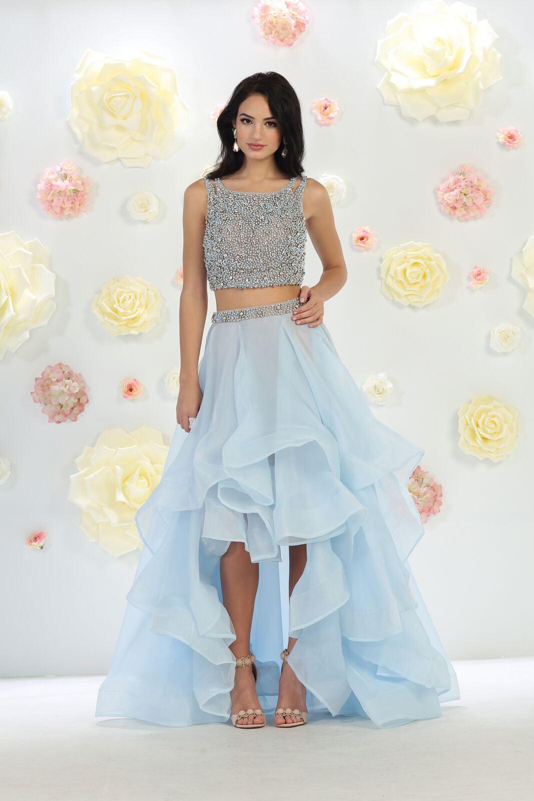 Prom Two Piece Set Homecoming Formal High Low Dress - The Dress Outlet May Queen