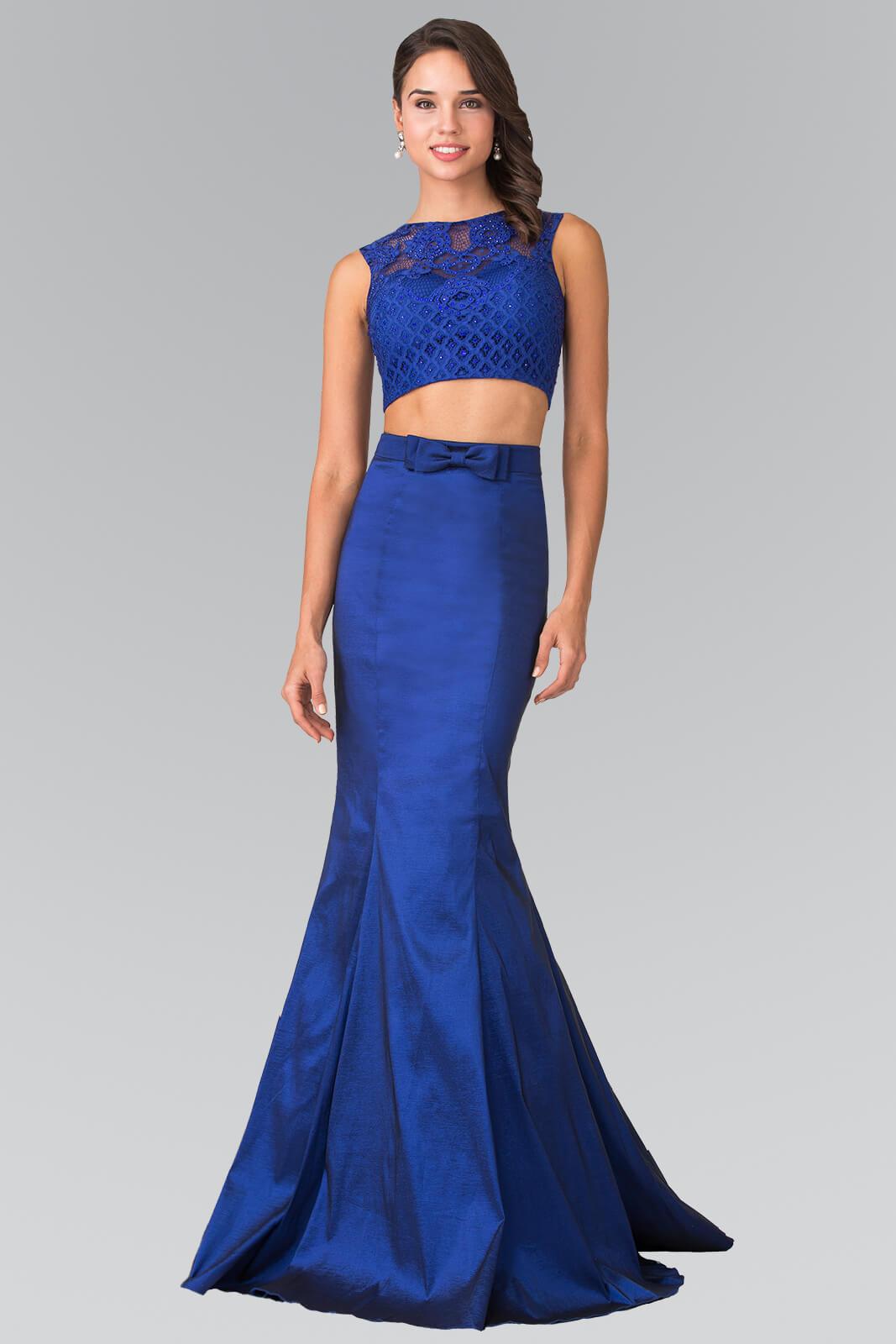GLS Red Two Piece Taffeta Formal Dress - Embellished Crop Top & Fish Tail Gown - Size L GLS Red Two Piece Taffeta Formal Dress - Embellished Crop Top & Fish Tail Gown - Size L