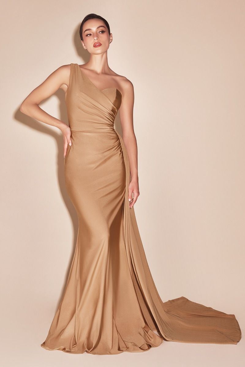 tan formal dresses LaDivine PT004 Long Fitted Formal Evening Gown