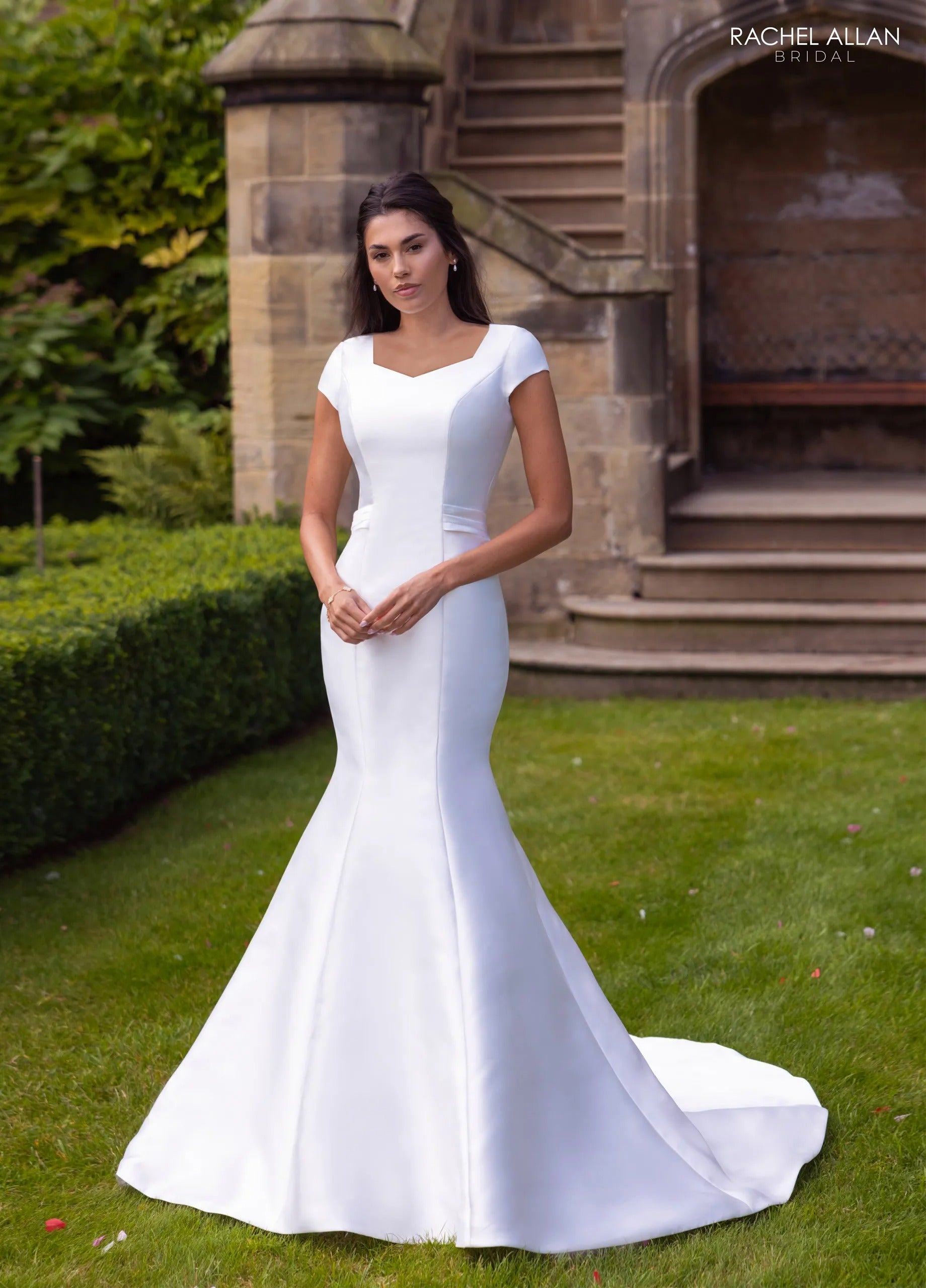 Ivory Sweetheart Neck Floor-Length Mikado Bridal Wedding Gown with Removable Overskirt Rachel Allan RB7021
