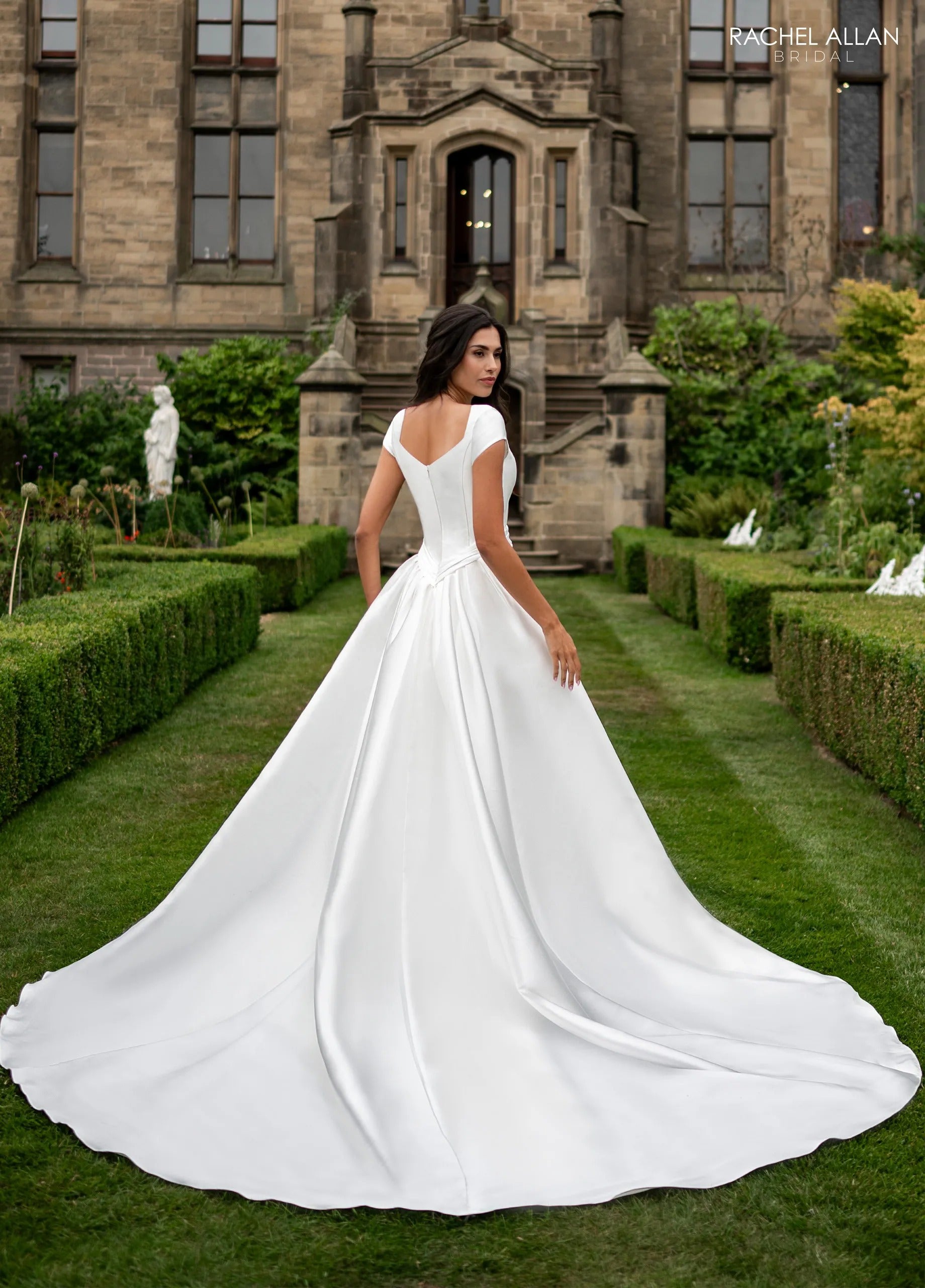 Ivory Sweetheart Neck Floor-Length Mikado Bridal Wedding Gown with Removable Overskirt Rachel Allan RB7021