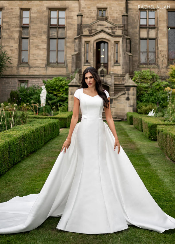 Sweetheart Neck Floor-Length Mikado Bridal Wedding Gown with Removable Overskirt Rachel Allan RB7021