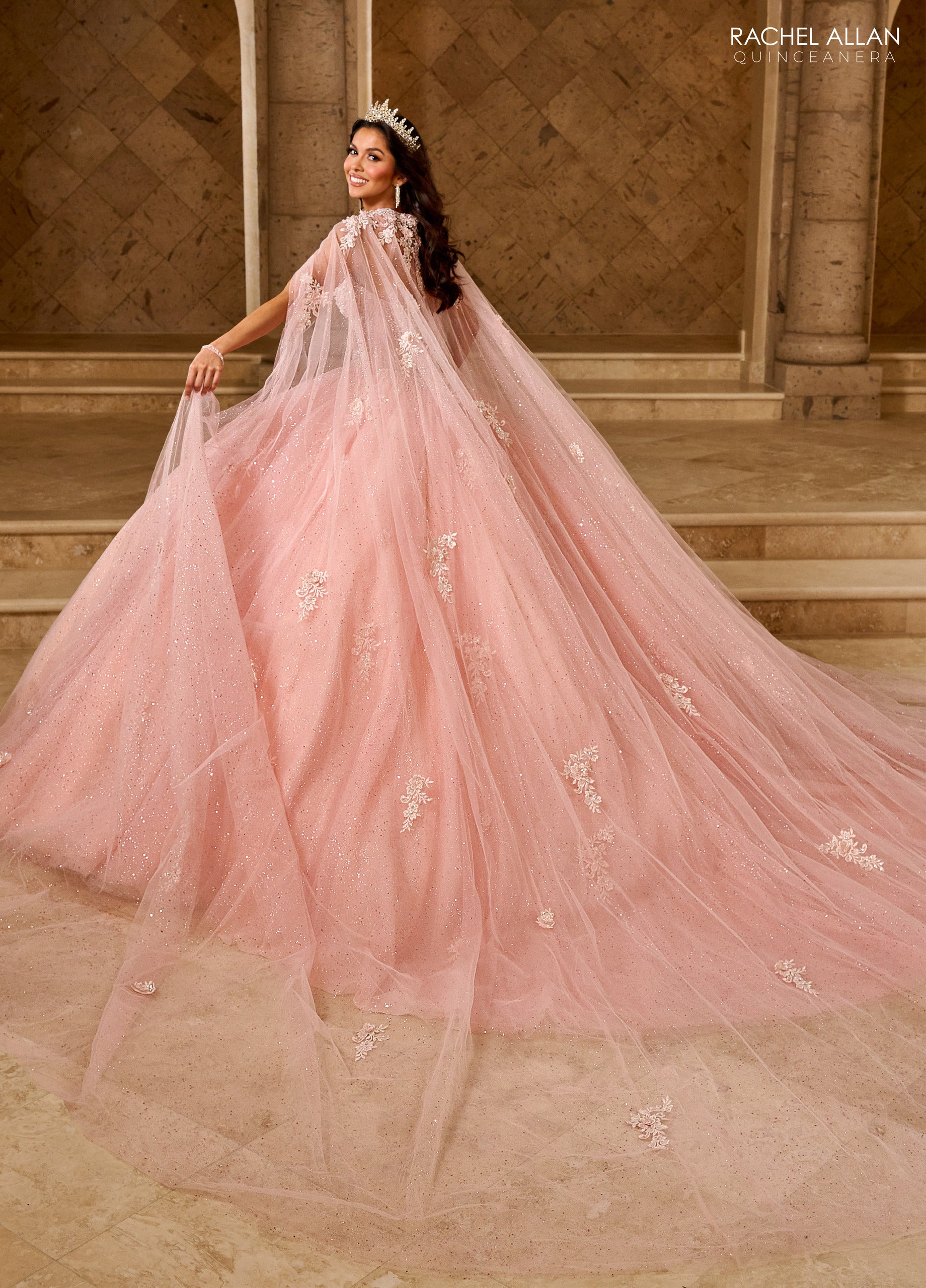 Long Glitter Ball Gown Cape Only Blush