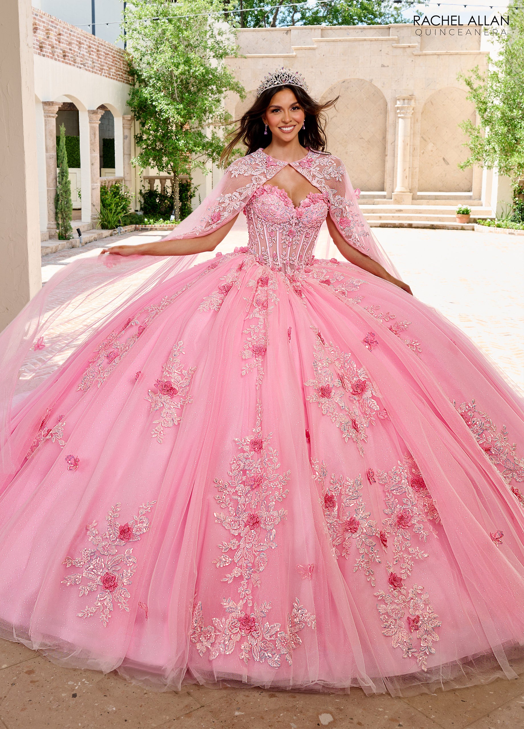 Rachel Allan QS1155 Long Applique Ball Gown Cape Only - Pink / 14 Rachel Allan QS1155 Long Applique Ball Gown Cape Only - Pink / 14