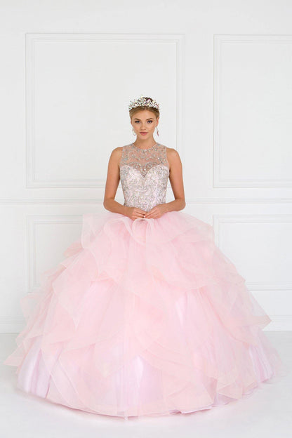 Quinceanera Cut-Out Back Ball Gown Dress with Bolero - The Dress Outlet Elizabeth K