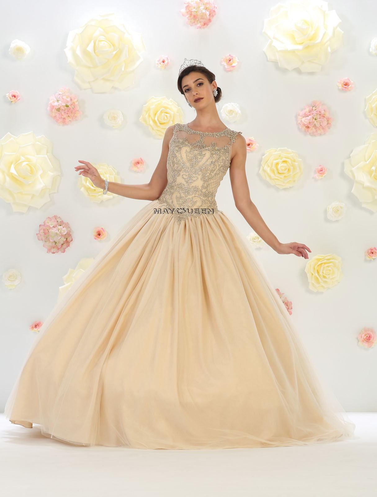 Quinceanera Long Ball Gown Formal Dress Sweet 16 - The Dress Outlet May Queen