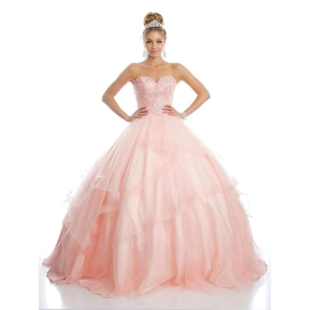 Quinceanera Long Strapless Glitter Mesh Ball Gown - The Dress Outlet Juliet
