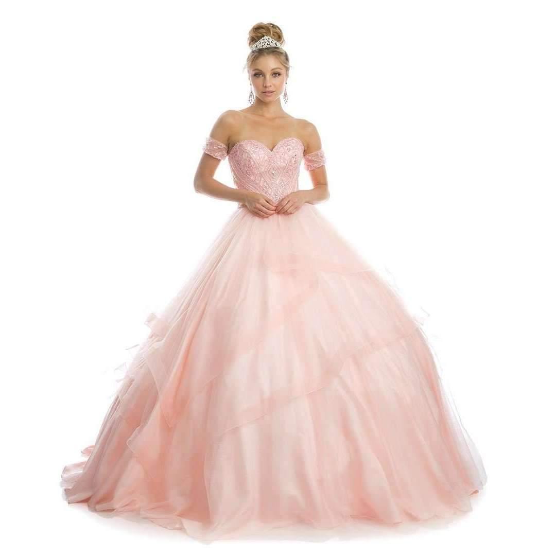 Quinceanera Long Strapless Glitter Mesh Ball Gown