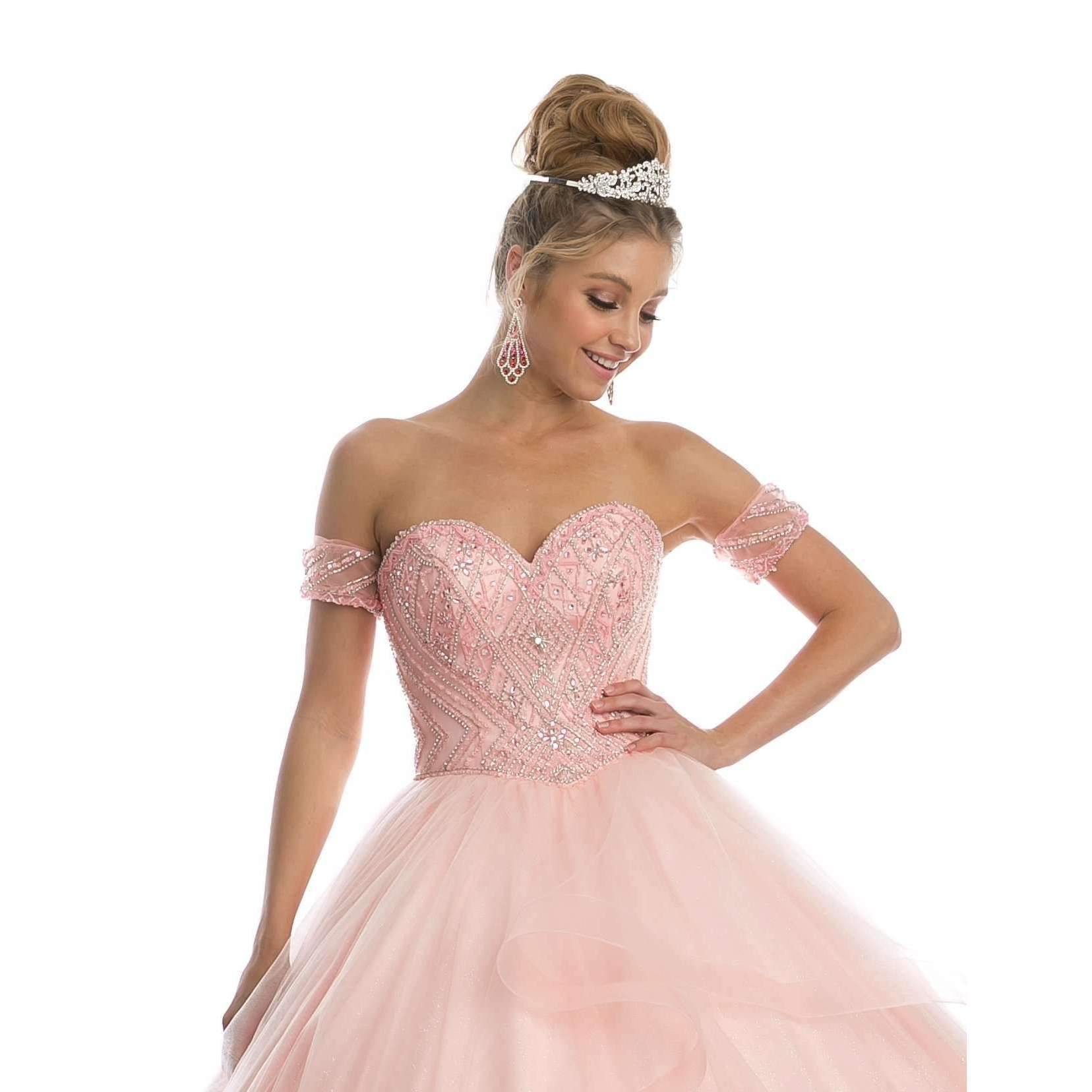 Quinceanera Long Strapless Glitter Mesh Ball Gown
