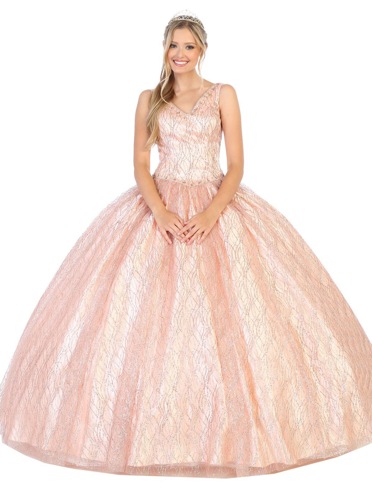 Quinceanera Sleeveless V-Neck Sweet 16 Long Ball Gown - The Dress Outlet May Queen