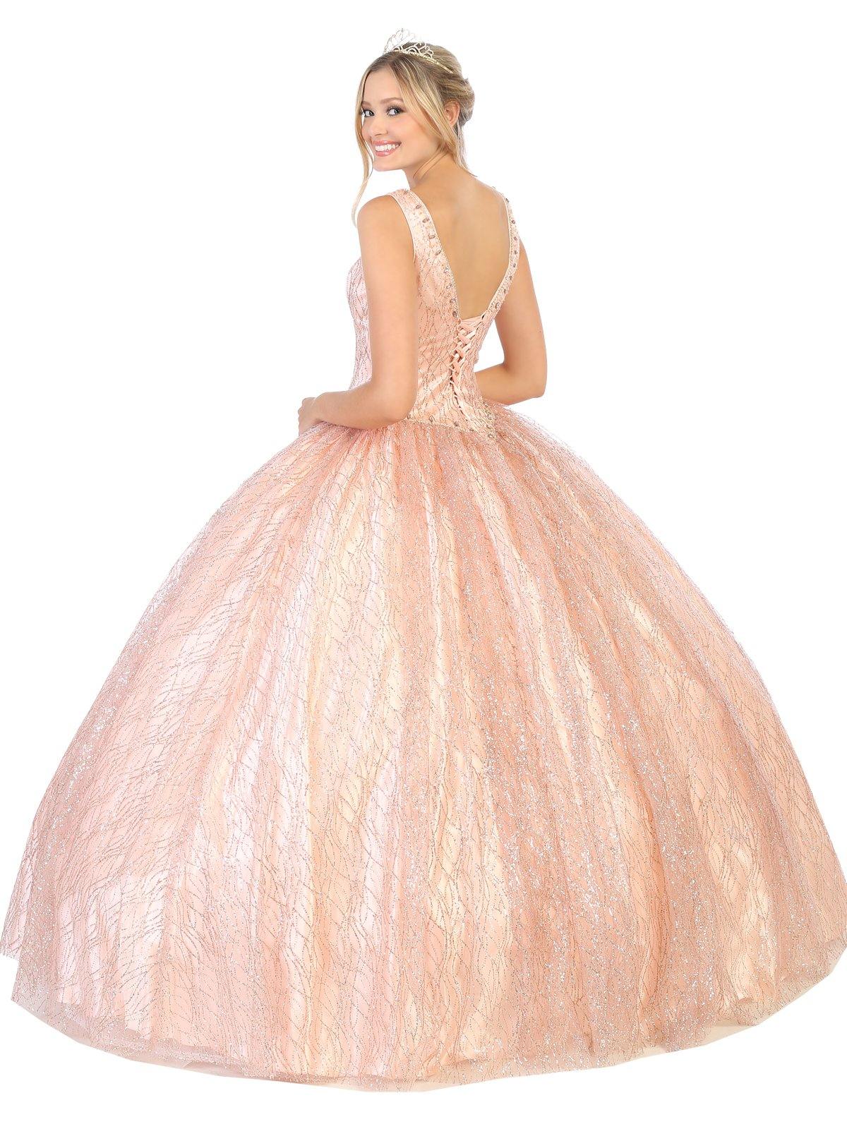 Quinceanera Sleeveless V-Neck Sweet 16 Long Ball Gown - The Dress Outlet May Queen