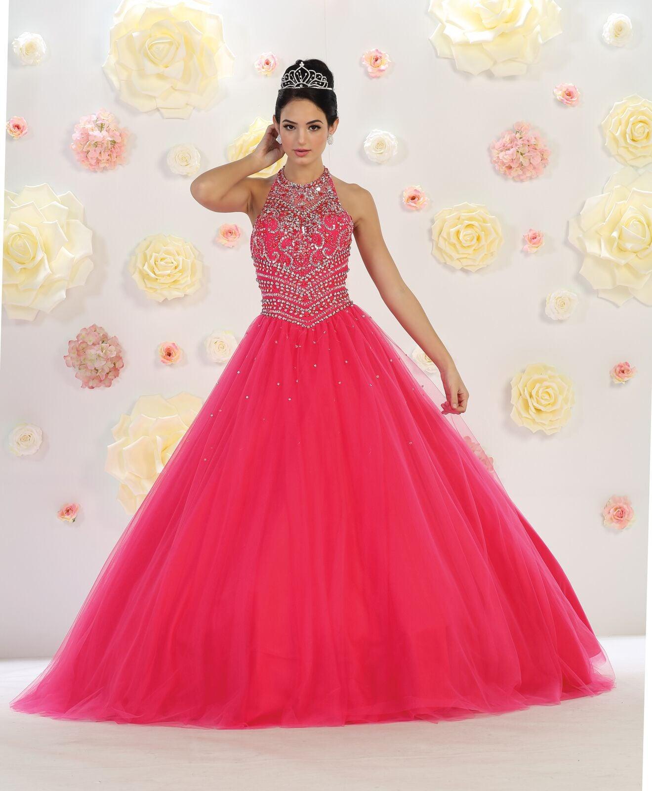 Quinceanera Sweet 16 Long Prom Ball Gown - The Dress Outlet May Queen