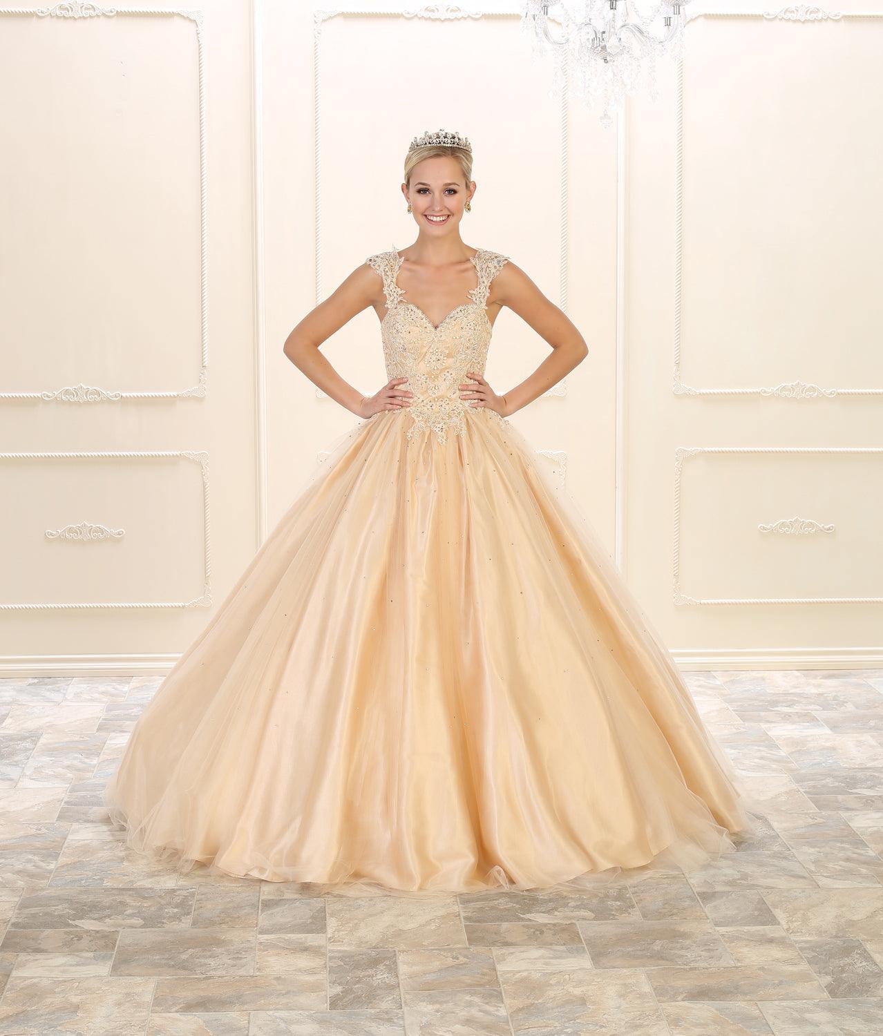 Quinceanera Sweet 16 Prom Ball Gown Long Dress Quinceanera - The Dress Outlet May Queen