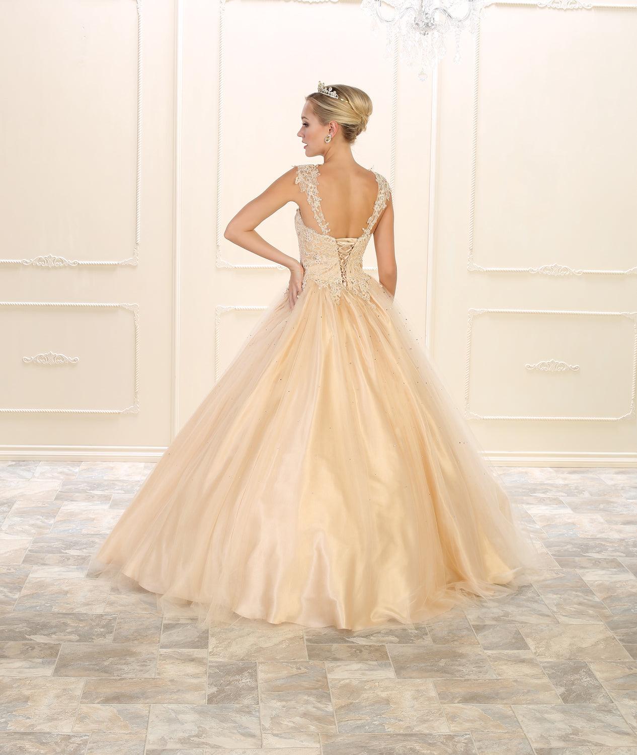 Quinceanera Sweet 16 Prom Ball Gown Long Dress Quinceanera - The Dress Outlet May Queen