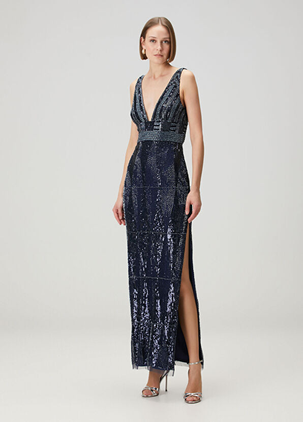 Fully Beaded Plunge V-Neck Gown Aidan Mattox MD1E209187