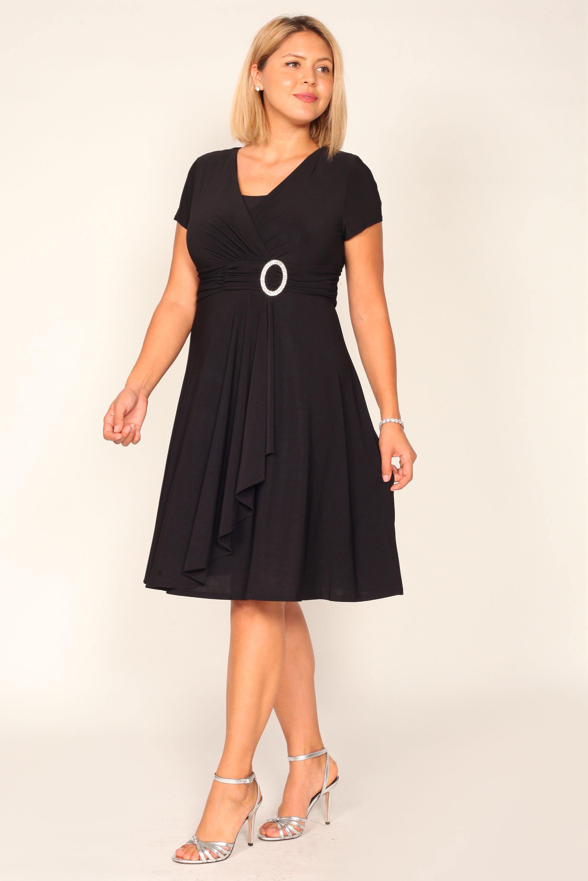 Red R&M Richards 1149 Short Plus Size Dress Black