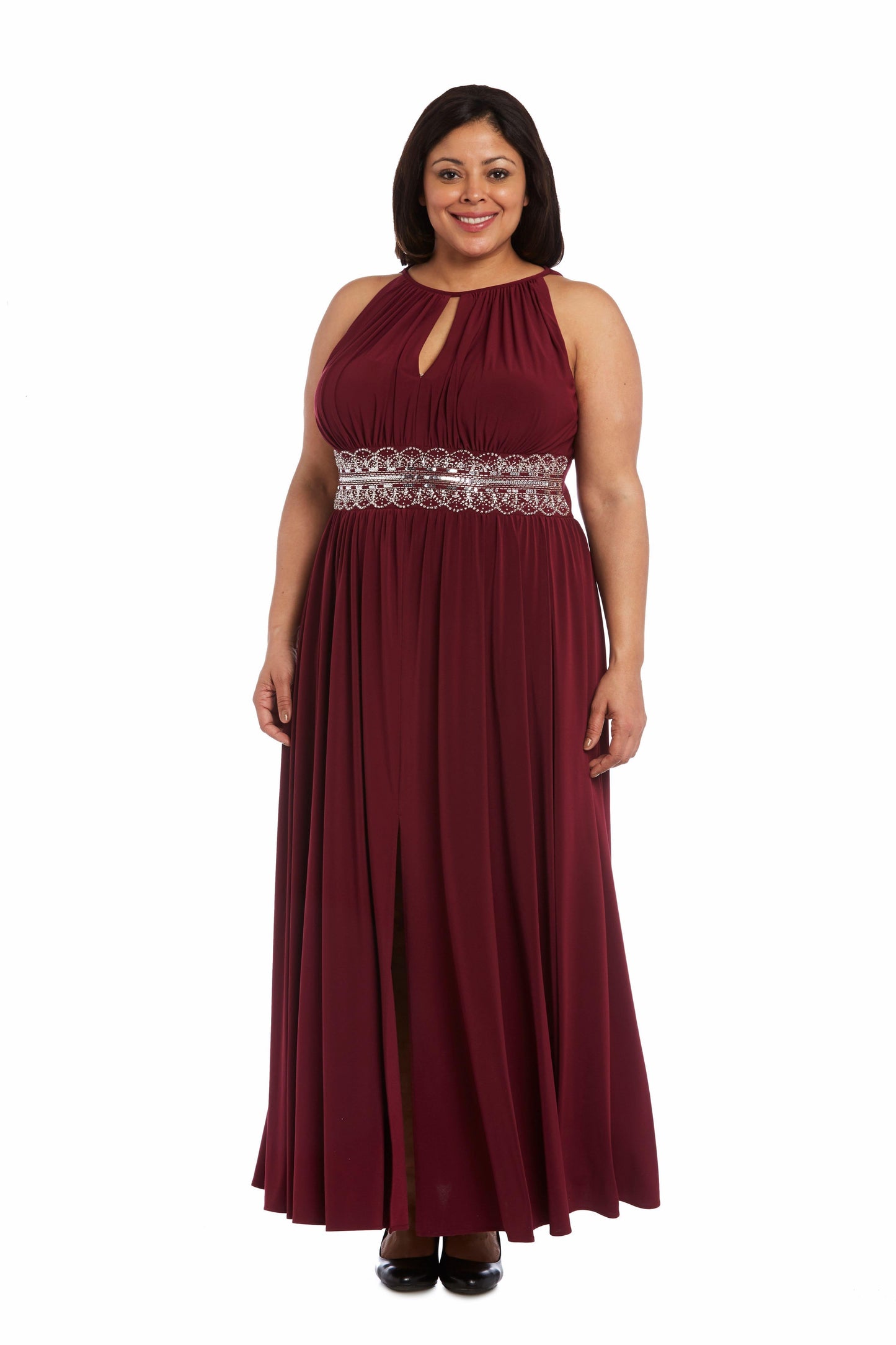R&M Richards Long Plus Size Embellished Waist Dress 1328W - The Dress Outlet