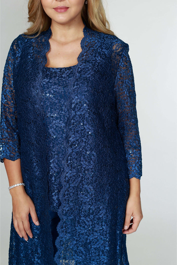 R&M Richards Plus Size Mother of the Bride Pant Suit Duster Jacket - The Dress Outlet R&M Richards