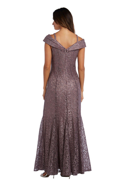 shimmering off the shoulder mocha dress from R&M Richards