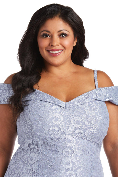 R&M Richards Plus Size Long Formal Lace Gown Chambray