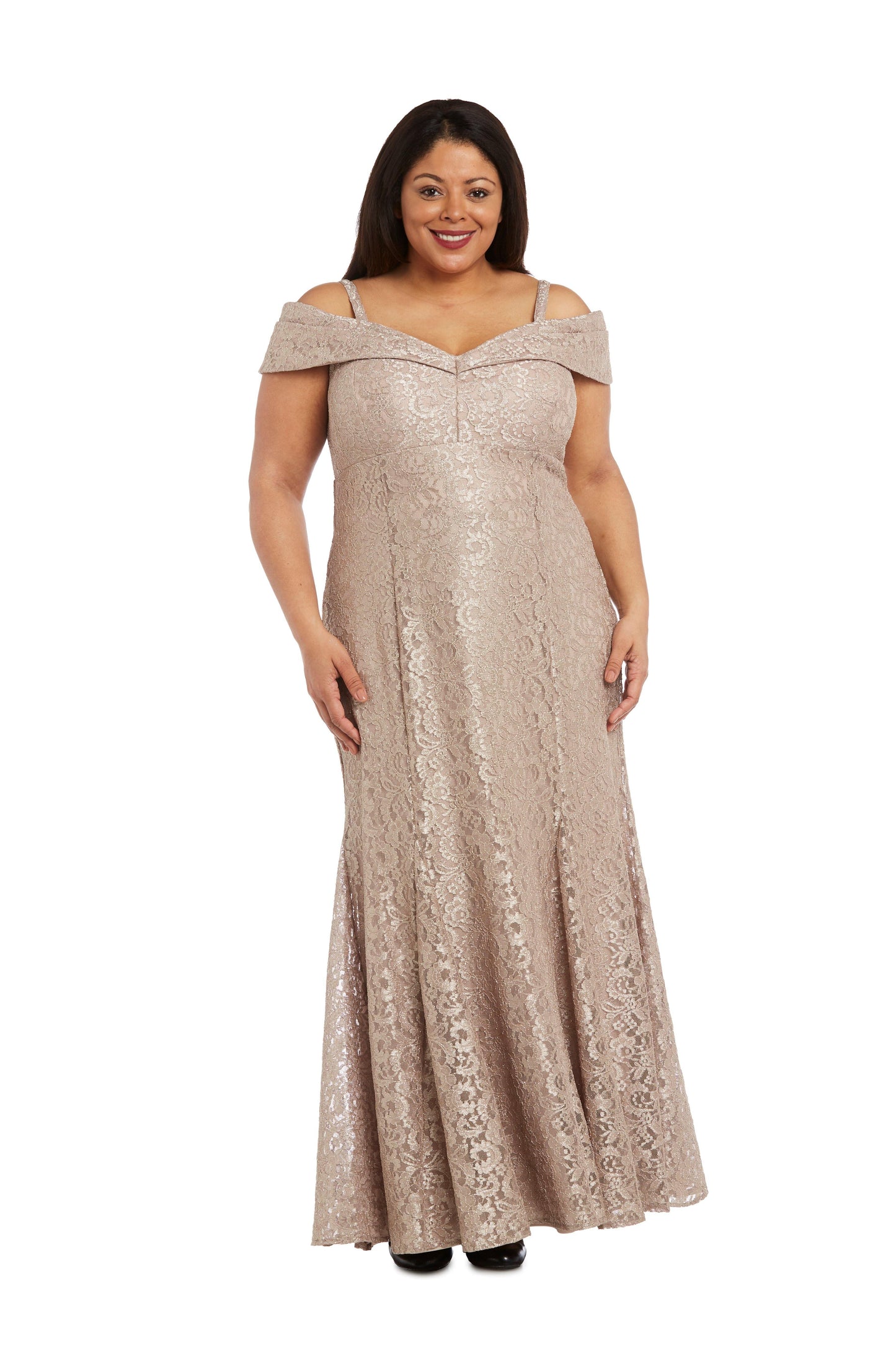 R&M Richards Plus Size Long Formal Lace Gown 2047W - The Dress Outlet