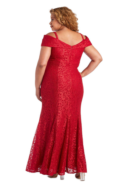 R&M Richards Plus Size Long Formal Lace Gown Red