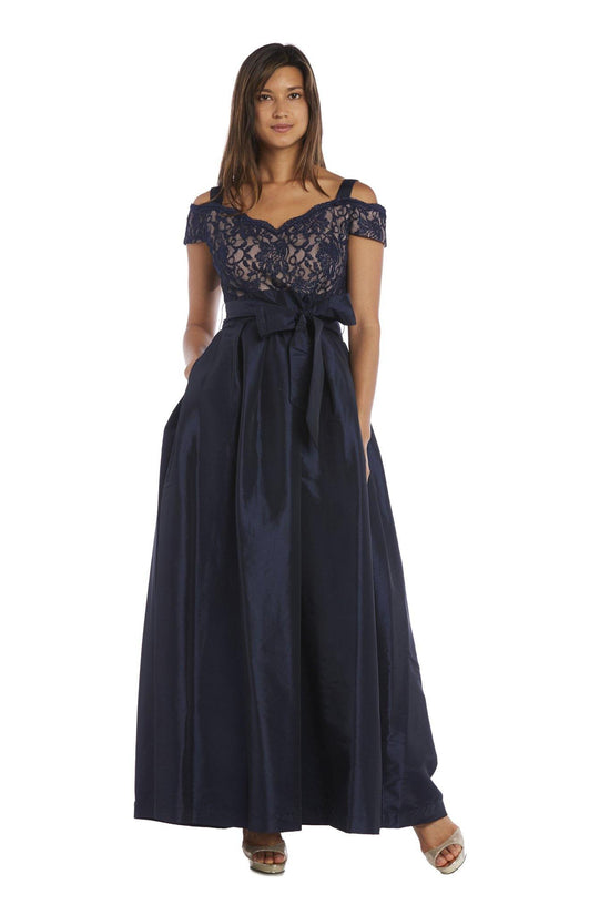 Black/Taupe R&M Richards 2056 Evening Long Formal Lace Top Dress for ...