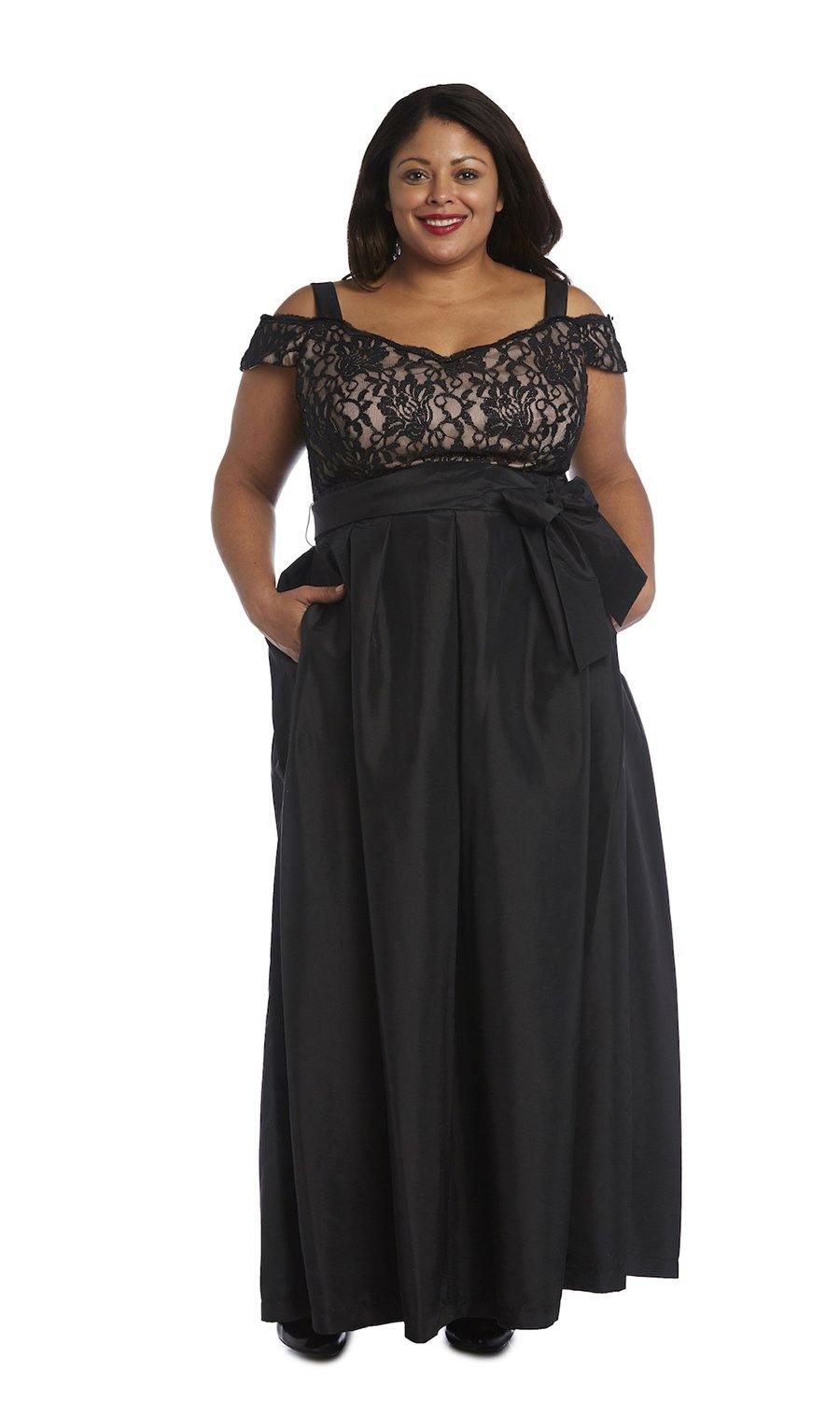 R&M Richards 2056W Long Plus Size Lace Top Dress