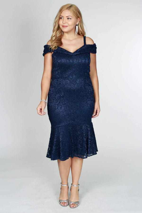 Short Formal Dress Lace Navy R&M Richards 2154