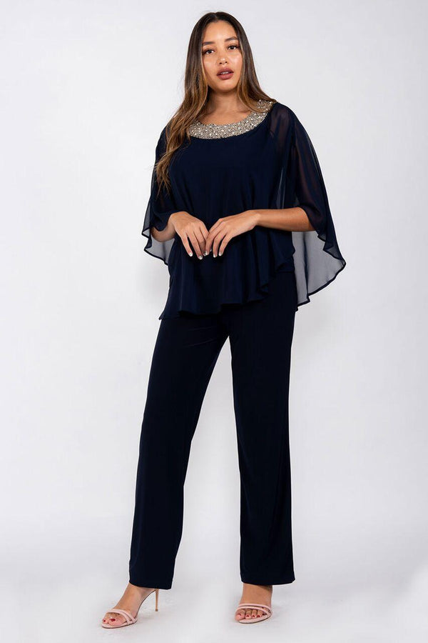 Mother Of The Bride Formal Pantsuit Cape R&M Richards 2327
